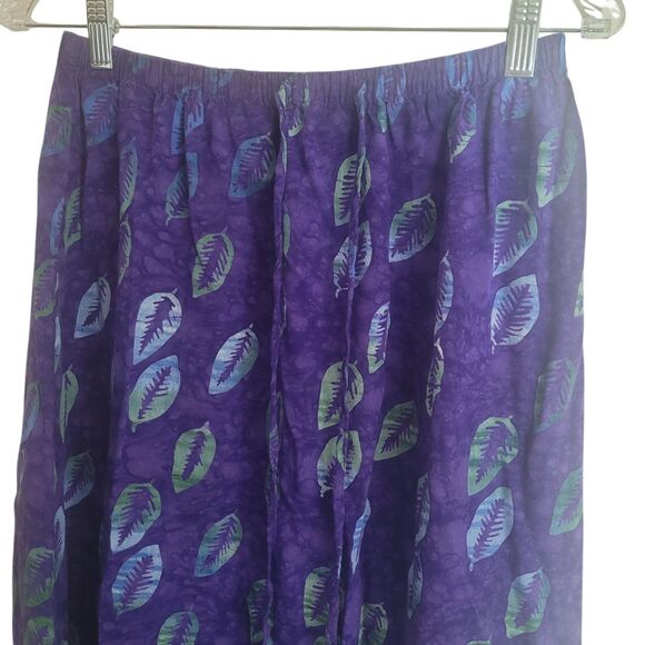Peaceful People Botanical Leaf Print Midi Skirt Women's Large Purple Rayon Boho - Picture 3 of 7